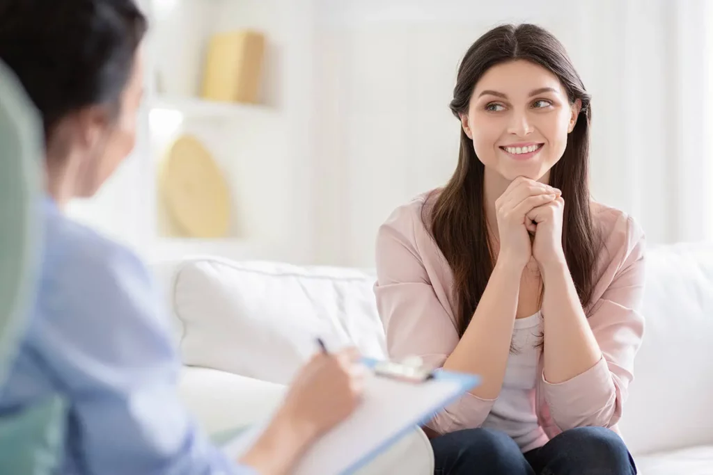 Woman attending a relationship coaching session